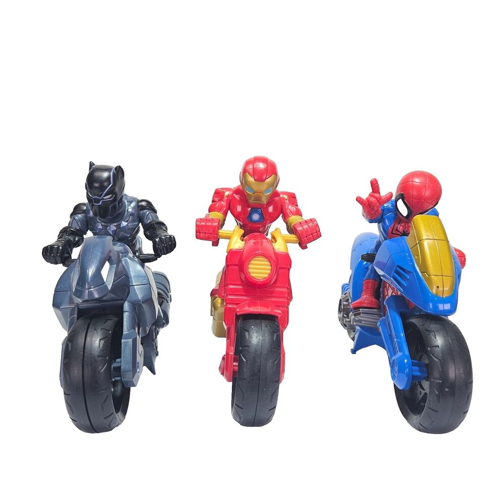 Marvel Super Hero Adventures 3-Pack Lot Spider-Man Iron Man Black Panther Bikes